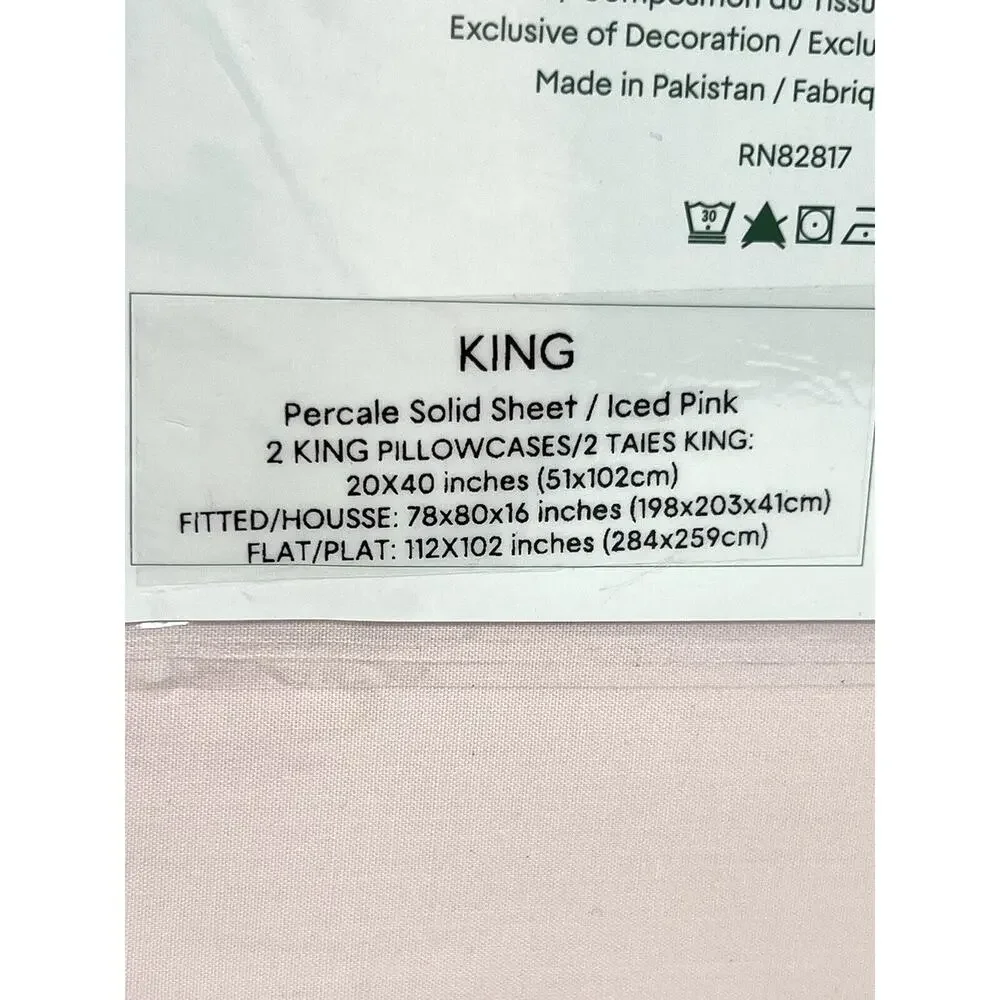 Lacoste KING Sheet Set Iced Pink 100% Cotton Percale Crocodile Logo 4 Pieces